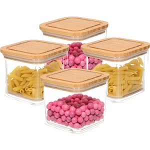 Bambou & Co keuken voorraadpot - 4x - 1L - glas/bamboe - met luchtdichte deksel