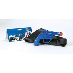 Receherche pistool met holster blauw 22 cm -  carnaval nep pistolen