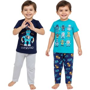 ROBOTS Pyjama voor jongens met lange broek, korte mouwen, KATOEN, set van 2 stuks