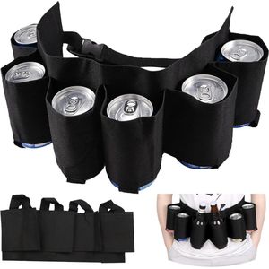 Praktische Zwarte Riem met Drankhouder voor 6 Blikjes, Perfect voor Buitenactiviteiten en Feesten
