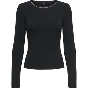 ONLY Dames Trui Zwart – Regular Fit – Gebreide Viscosemix – Glitters – Ronde Hals