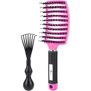 Guardian Beauty Haarborstel - Gebogen Borstel - Met Haarborstelreiniger - Roze