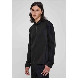 Urban Classics - Cotton Linen Half Zip Longsleeve shirt - M - Zwart