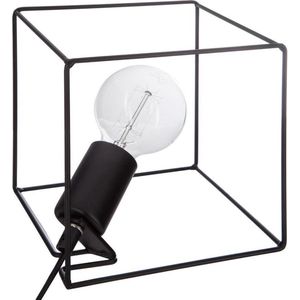 Metalen Lamp Zwart Vierkant - Tafellamp zwart Metaal - Eigentijdse metalen lamp met draden - Hoogte 18