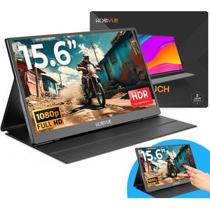 HoriVue Premium Portable Monitor 15.6 inch - Full HD - Extra Scherm Laptop - Draagbare Monitor voor Laptop met Speakers - Touchscreen - Gaming - IPS Beeldscherm - 1 Kabel - Zwart