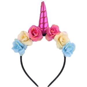 Jumada's Bloemen Eenhoorn Haarband Roze - Unicorn Diadeem Pink Hoorn Haar Lolita - Bloemetjes Festival