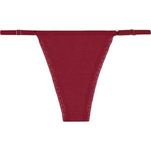 Sexy Dames String - Rood Ribstof - Dames Lingerie / Ondergoed - Kant - 95% Katoen - Maat S