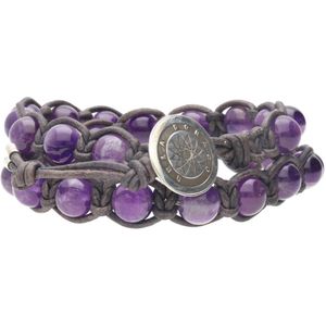 Bela Donaco - Wikkelarmband Classic B8 – Amethist – vintage Leer – Sterling Zilver