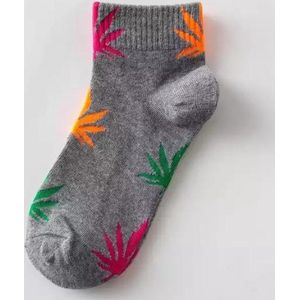 Wiet enkelsokken - Cannabis enkelsokken - Wietsokken - Cannabissokken - grijs-groen-oranje-roze - Unisex Enkelsokken - Maat 36-45