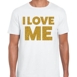 Bellatio Decorations Foute party t-shirt heren - I love me - wit - glitter goud - themafeest S