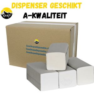 KURTT - 1000 papieren handdoekjes wit | 5x200 vellen | 2laags | 24 x 21 cm | ZZ-vouw | geschikt voor dispensers