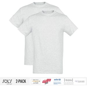 2 Pack Sol's Heren T-Shirt 100% biologisch katoen Ronde hals Ash Grey Maat S