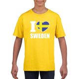 Geel I love Zweden fan shirt kinderen 110/116