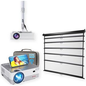 UpLiving® LCD Mini Beamer met Behuizing 236cm Breed projectiescherm en beugel | Met WiFi | Met Bluetooth | Native Full HD | 10.000:1 Contrastratio | 8.000 Lumen | Projector - Mini Beamer - Draagbare Pocket Beamer - Afstandsbediening - Draagtas