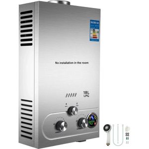 Vevor - Draagbare doorstroomwaterverwarmer - LPG Propaan Gasverwarmer - Tankloos - Wandmontage - 18L 36KW - Zilver