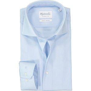 Michaelis Slim Fit overhemd - poplin - lichtblauw met wit gestreept - Strijkvrij - Boordmaat: 40