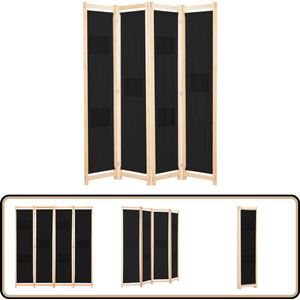 vidaXL Kamerscherm - 4 panelen - Stof - Zwart Kamerscherm - Scheidingswand - Ruimteverdeler - Privacy Screen - Zwarte Kamerdivider