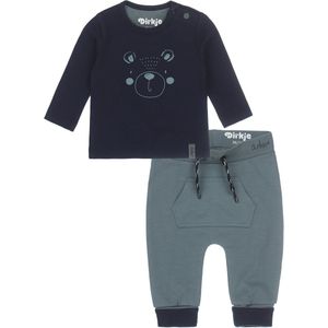Dirkje Bio Basic SET(2delig) Groene Broek , Shirt navy met beertje - Maat 56