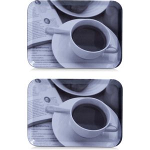 3x Dienbladen kunststof met koffieprint 30 x 22 cm