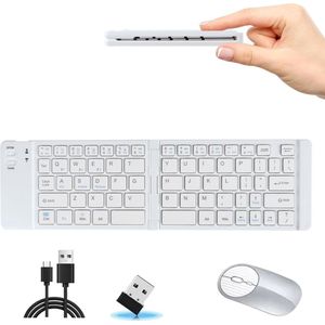 Taajirun - Opvouwbaar Draadloos Toetsenbord met Muis - Magnetische Sluiting - Bluetooth 5.0/3.0 & 2.4G USB - Stille DPI Muis (800/1200/1600) - Dun Ontwerp voor iPad/Android/Windows