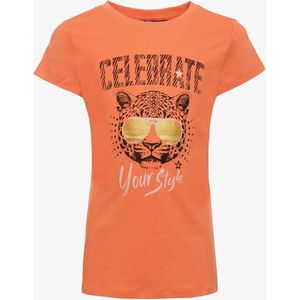 TwoDay meisjes T-shirt met tijgerkop oranje - Maat 170