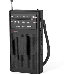Transistor Radio Op Batterijen - Transistor Radio - Draagbare AM/FM-Zakradio - Transister Radio Op Batterijen - Noodradio - Radio Op Batterijen - Draagbare Radio - Noodpakket - Radio Op Batterijen Voor Rampen - Zwart