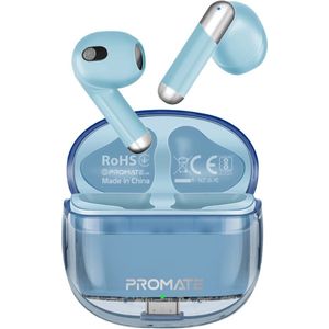 ProMate® Premium draadloze Oordopjes - In-Ear - True Wireless Bluetooth v5.3 - Oortelefoons met Transparante Case - 26 uur Speeltijd, Intelligente Touch Bediening en 350mAh Batterij - Universeel o.a. voor iPhone, Samsung, iPad etc - TransPods - Blauw