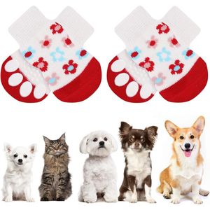 Indoor Antislipsokken voor Honden en Katten - Huisdierensokken met Antislip Pootbescherming en Tractie dankzij Siliconengel - 2 Maten voor Kleine tot Middelgrote Dieren (Wit en Rood S)