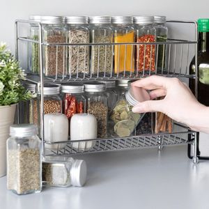 Navaris stalen kruidenrekje 2 laags - Kruidenrek staand - Rek voor kruidenpotjes en glaasjes - Multifunctionele organizer voor keuken en badkamer