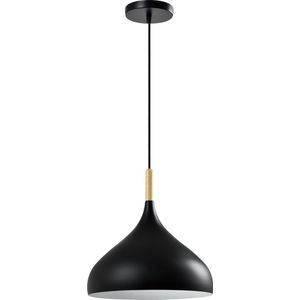 QUVIO Hanglamp Scandinavisch - Lampen - Plafondlamp - Verlichting - Keukenverlichting - Lamp - Bolvormig - E27 Fitting - Voor binnen - Met 1 lichtpunt - Hout - Aluminium - D 33 cm - Zwart en lichtbruin