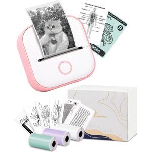 Label printer - Sticker Printer Draagbare labelprinter - Inktloze Sticker Printer Machine voor Leren/Studie-aantekeningen/Anatomische Diagram/Foto's - Sticker Printer - Roze