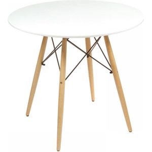 Kindertafel rond 60 cm – Wit met houten poten – Ronde tafel