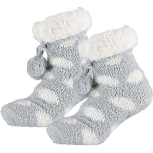 Apollo Huissokken/slofsokken - lichtgrijs - stippen - dames - anti-slip - fleece - 36/41