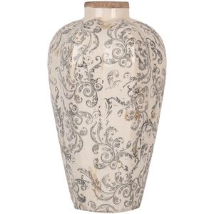 Clayre & Eef Vaas Ø 21x35 cm Beige Grijs Keramiek Bloemen