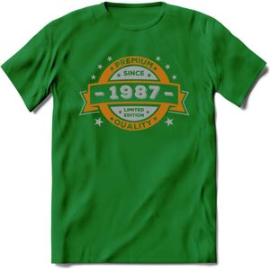 Premium Since 1987 T-Shirt | Goud - Zilver | Grappig Verjaardag Kleding Cadeau Shirt | Dames - Heren - Unisex Tshirt | - Donker Groen - 3XL