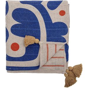 Bloomingville - Eviaya - Plaid - 160x130 cm - Blauw en Rood - Gerecycled Materiaal