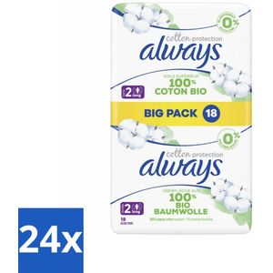 Always - Maandverband - Long - Cotton Protection - Met Vleugels - Maat 2 - 18 Maandverband - Voordeelverpakking - 24 stuks
