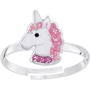 Ring meisje | Ring Kind | Zilveren ring met eenhoorn hoofd, roze | WeLoveSilver