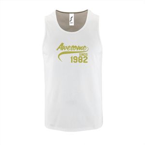 Witte Tanktop sportshirt met ""Awesome sinds 1982"" Print Goud Size L