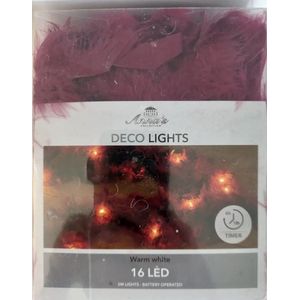 Anna´s Collection - Deco Light - 2 stuks - bordeaux - verenslinger - boa - lichtslinger - kerstslinger - Lengte 2 meter - 16 LED lichtjes
