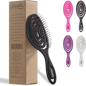 Anti klit haarborstel voor dames en heren - Spiraalvormige detangler brush voor krullen en steil haar - Zwart en roze