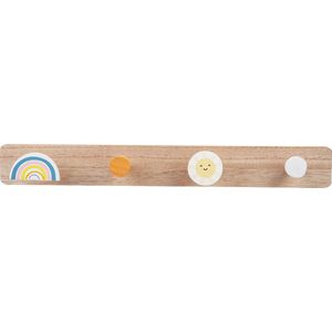 Spesely® Kinderkapstok regenboog zon Babykamer / Kinderkamer - 4 Houten haken - Kapstok hangend - Hout - Wandkapstok 40x5cm