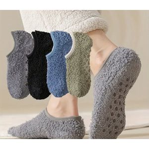 4-Pack Heren Winter Thermosokken – Dikke Warme Anti-Slip Huissokken van Coral Fleece – Comfortabele & Duurzame Binnensokken met Geribbeld Boord – Effen Kleur – One Size