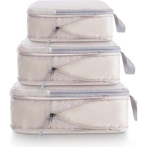 Packing cubes compression 3 stuks Compressie Verpakkingskubussen voor koffers - Uitbreidbare kofferorganizer - Lichtgewicht reisbagage-organizer - Verpakkingszakken opbergzakken - Reisbenodigdheden tas (beige) Packing cubes compression