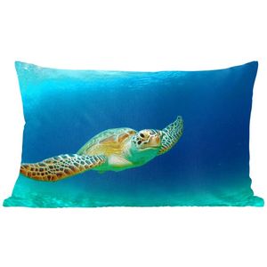 Sierkussen Schildpad voor binnen - Close-up foto van groene zeeschildpad - 60x40 cm - rechthoekig binnenkussen van katoen