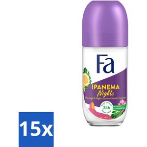 Fa - Deodorant Roller - Ipanema Nights - Maracuja & Night Jasmine - 24 uur Bescherming - 50 ml - Bulkverpakking - 15 stuks