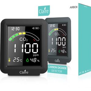 Claire Airbox CO2 meter - Luchtkwaliteitsmeter - Met hygrometer en thermometer - Draagbaar & oplaadbaar - Zelfkalibrerende NDIR sensor