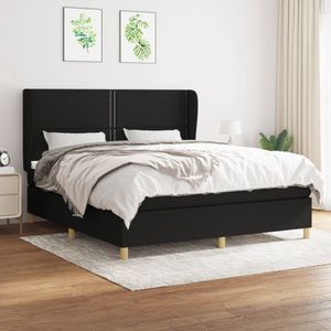 The Living Store Boxspringbed - Comfort - Bed - 180x200 cm - Zwarte stof - Hoogte verstelbaar hoofdbord - Pocketvering matras - Middelharde ondersteuning - Huidvriendelijk topmatras
