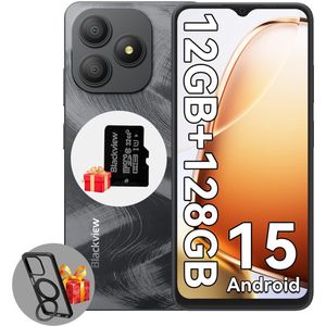 Blackview WAVE 9C Smartphone - 4G Dual SIM - 12 RAM 128GB ROM - Octa Core - 6.56 inch - Android 15 - 32GB TF kaart - Ringhouder Telefoonhoesje - Zwart