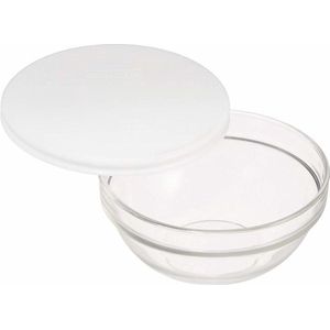 4x Glazen schaal/kom met deksel 20 cm - Sla/salade serveren - Schalen/kommen van glas - Keukenbenodigdheden